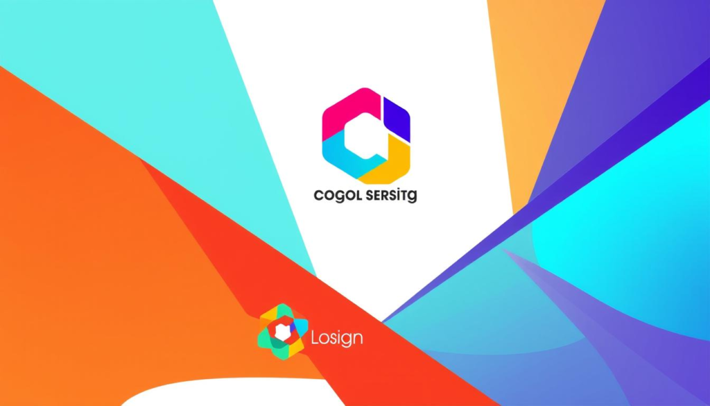 Criar logotipos profissionais Um logotipo moderno e abstrato que combina formas geométricas e cores vibrantes, mostrando criatividade e exclusividade. Incorpora elementos que sugerem profissionalismo e clareza, com um equilíbrio.